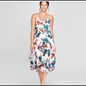 A New Day Watercolor Pleated Midi Dress